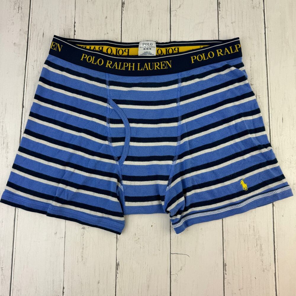Polo Ralph Lauren Blue Striped Classic-Fit Cotton Boxer Briefs Underwear Medium